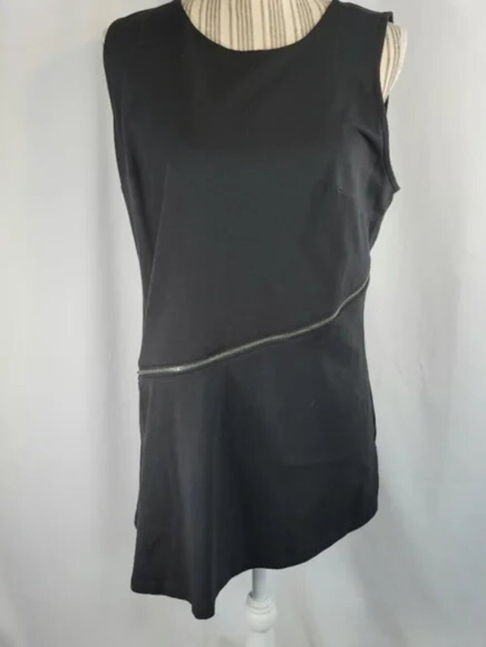 H by Halston Asymmetrical Hem Black Shift Zipper Top / Mini Dress Size Medium
